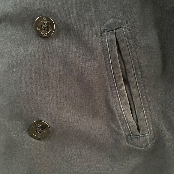 American Eagle Men Navy Double Breasted 90s Canvas Coat Anchor Buttons Academia - Picture 7 of 9